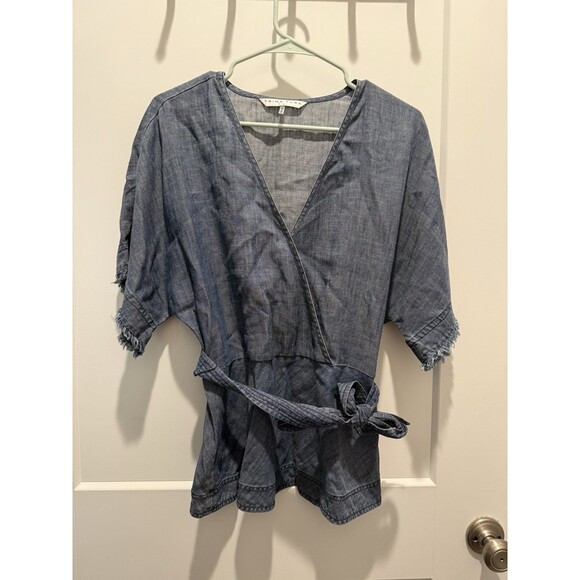 Trina Turk Modernism Milo Chambray Belted Kimono Top In Indigo Sz Medium - Picture 1 of 6